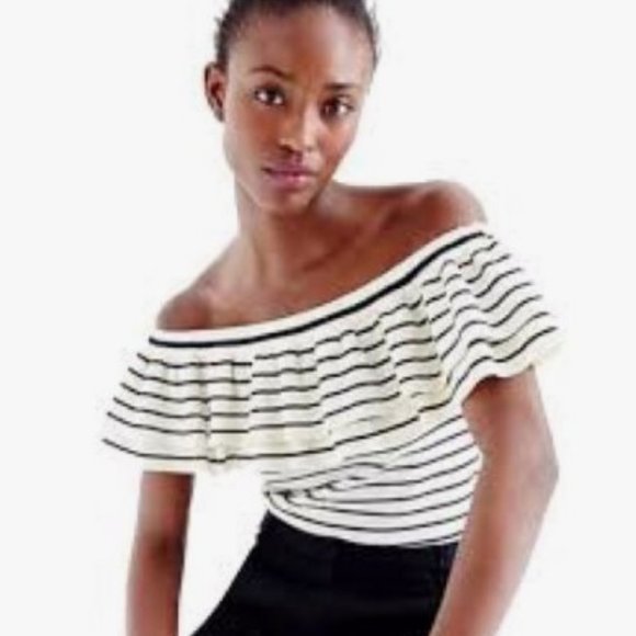 MOVING SALE!! J.Crew Striped Off-The-Shoulder Ruffle Sweater M - Picture 4 of 4